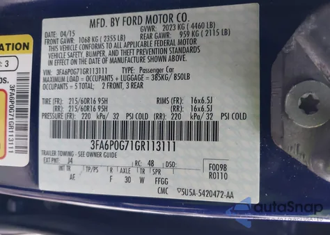 2016 Ford Fusion S z USA, uszkodzony, nr VIN 3FA6P0G71GR113111